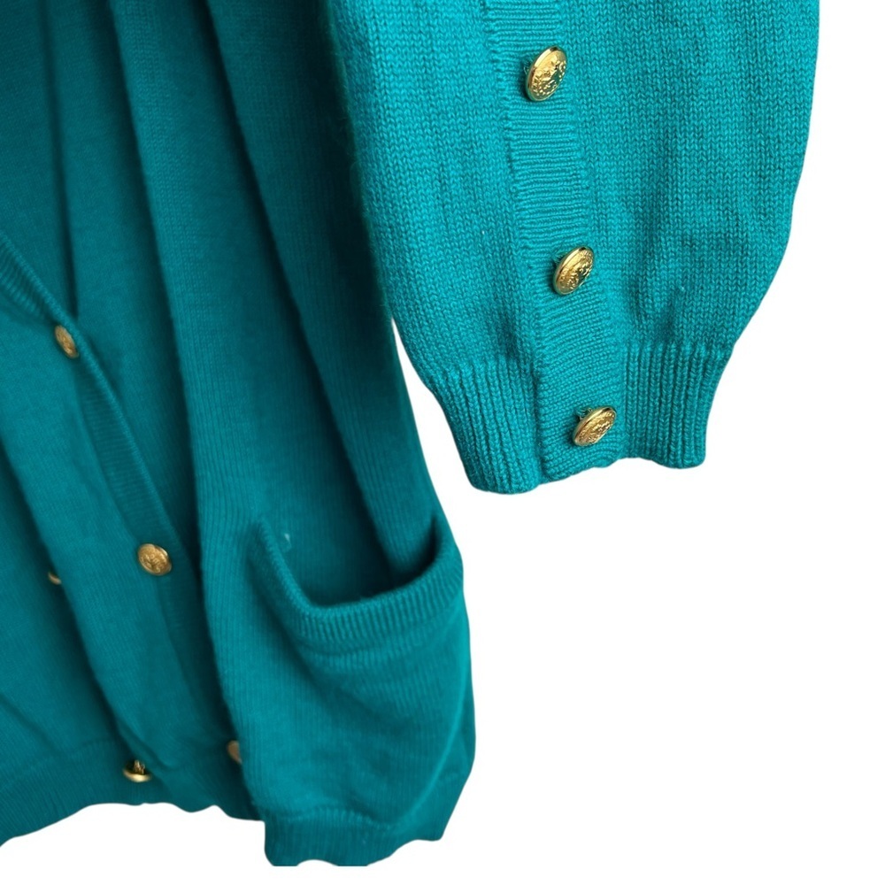 Teal Merino Wool Gold Button Cardigan - Picture 3 of 5